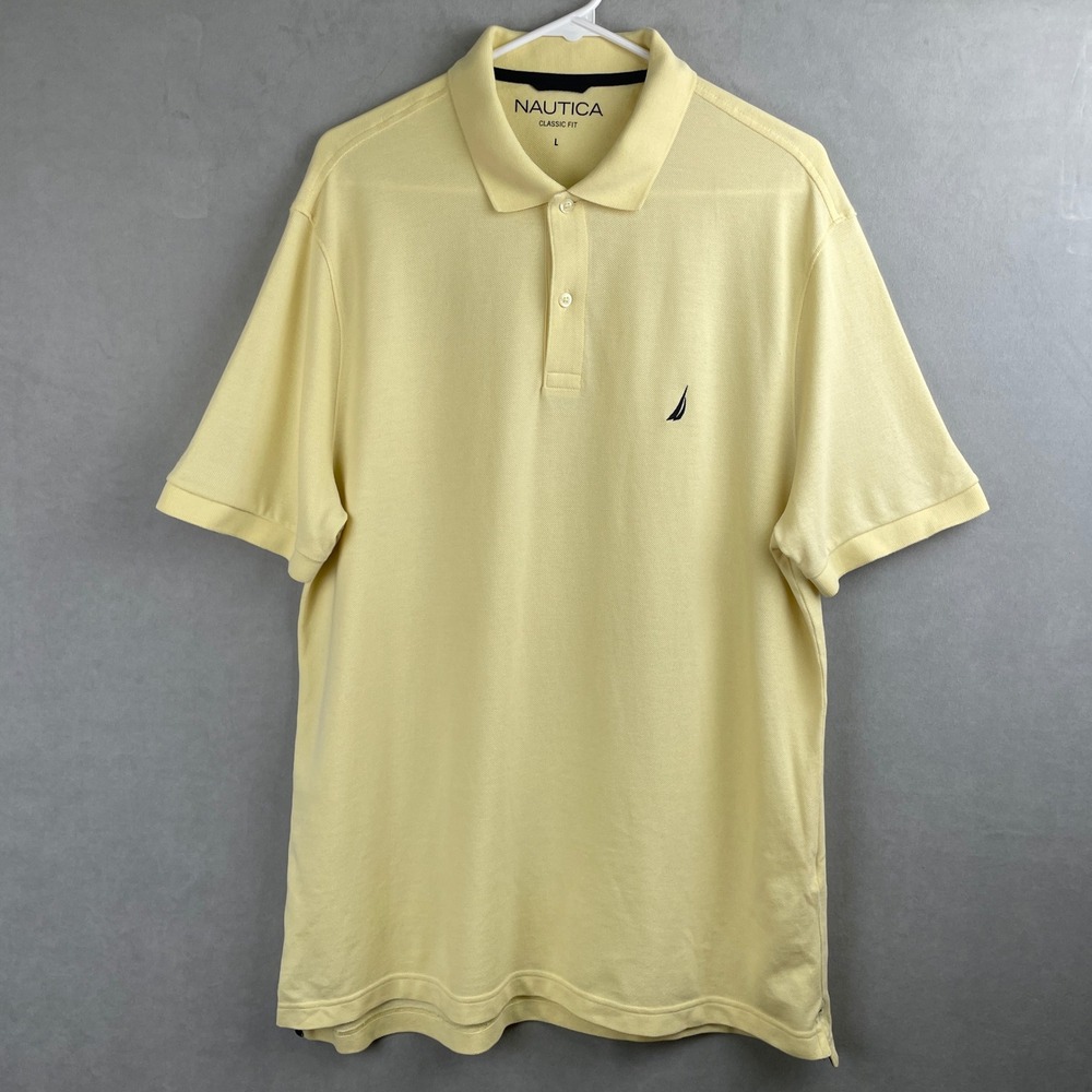 Nautica Men Classic Fit Short Sleeve Polo Shirt Pale Yellow Preppy Golf Cotton L
